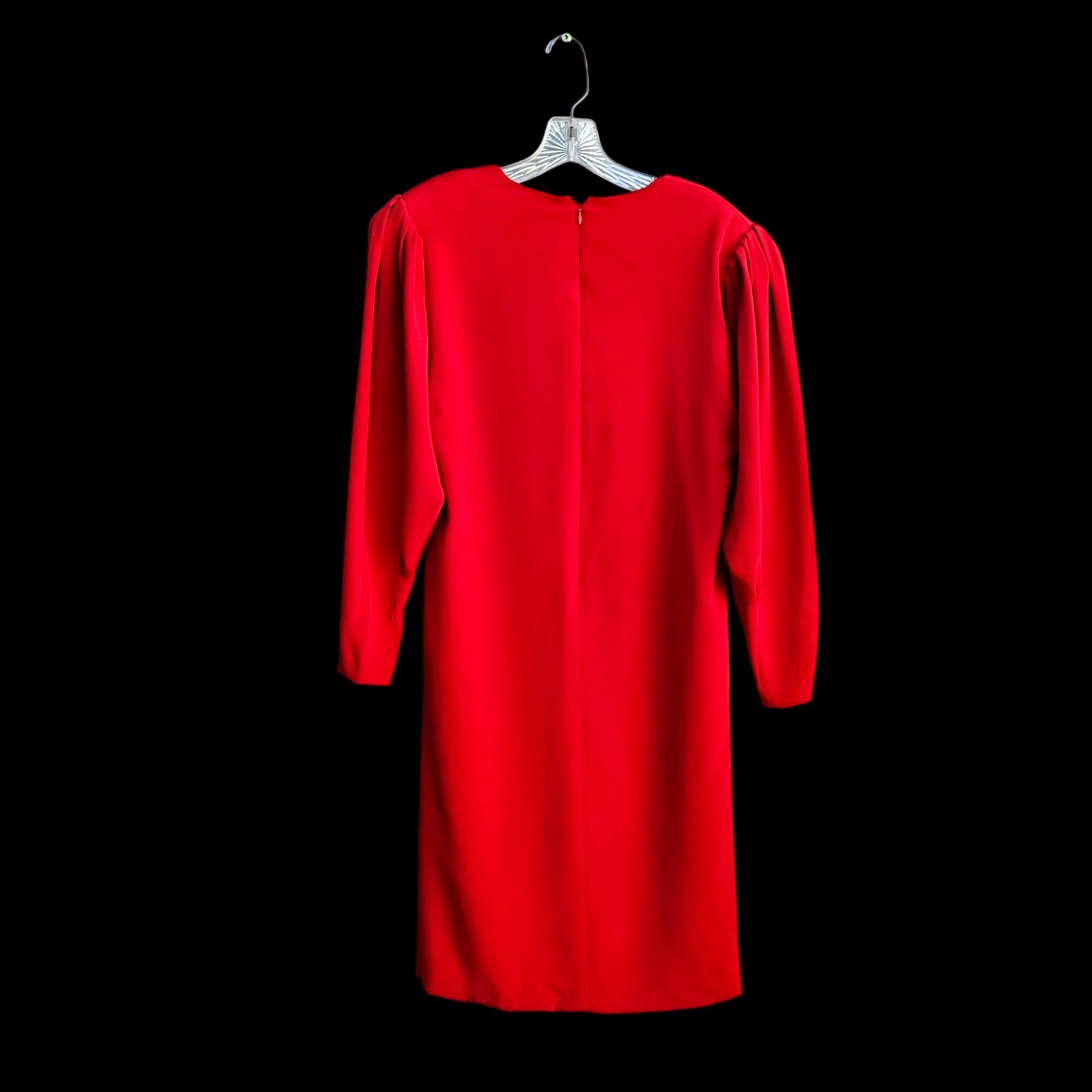 Vintage Stanley Platos Red Couture Silk Dress Pockets Flower Detail Size 10