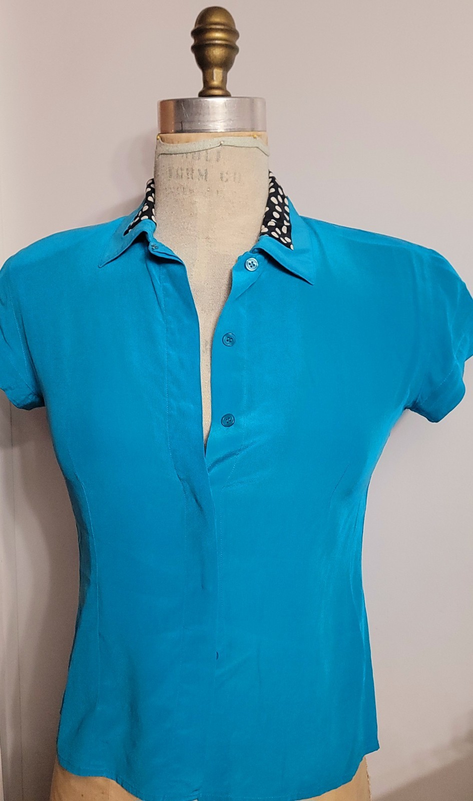 Oleg Cassini Washable Silk Vintage 80’s Turqouise Silk 2-piece Blouse + Blazer