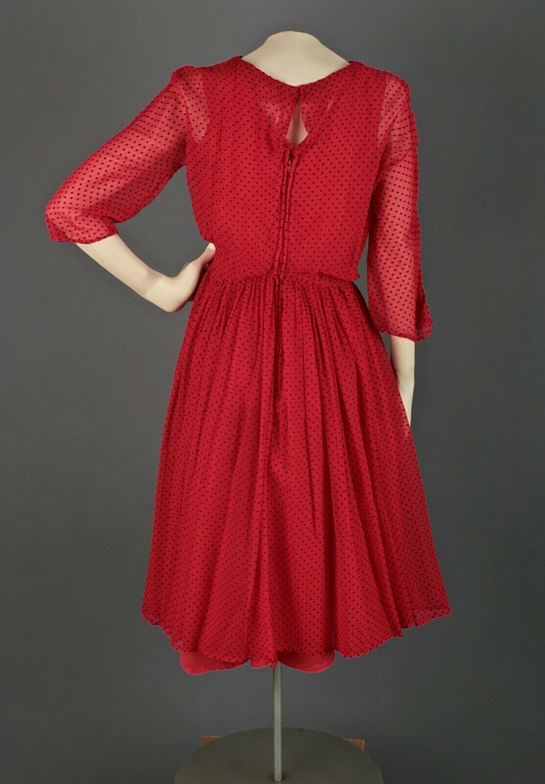 VTG Women’s 50s Red Polka Dot A Line Dress Sz XS 1950s
