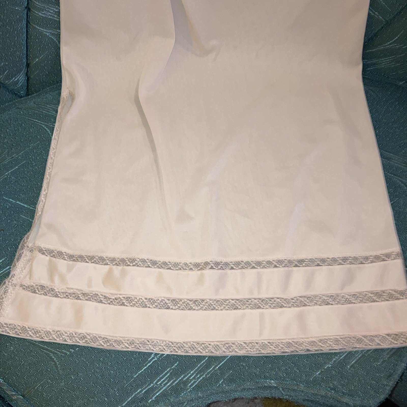 Vintage Gaymode Half Slip Skirt Long Small Lace Trim Slit Beige Tan Nude