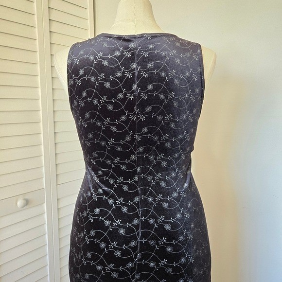Vintage Studio Black Painted Floral Velvet Midaxi Dress Size M 90s Goth Romantic