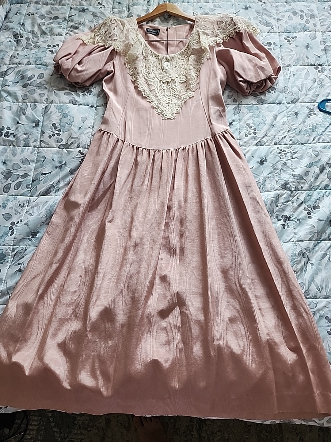 Vintage Cachet by Bari Protas Pink Puff Sleeve Lace Trim Dress PrairieCottagecor
