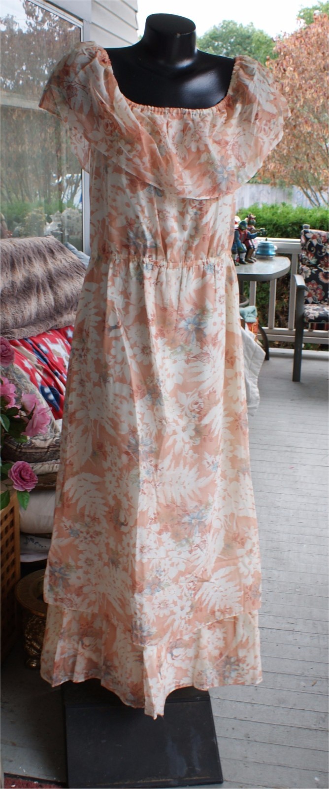 Vtg 70S HIPPIE LINED ORANGE FLORAL Dress BOHO STYLE SIZE ? CHECK MEASUREMENTS