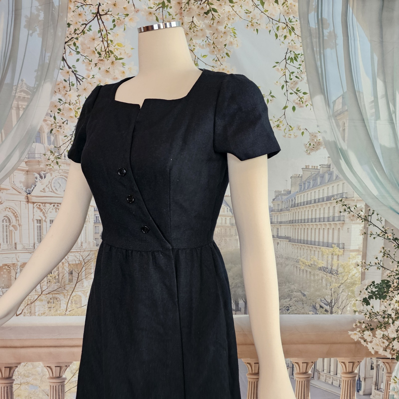 Vintage 1970s Wrap Dress Black Cocktail Molly Parnis Boutique Mididress Retro