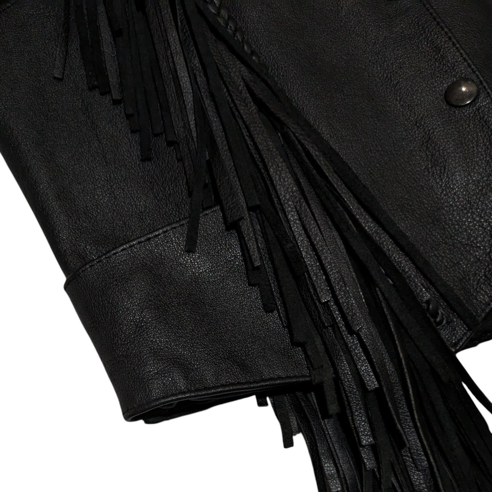 VTG Black Leather Fringe Vest Womens S Red Cross Lace Up Biker Baddie Edgy EUC