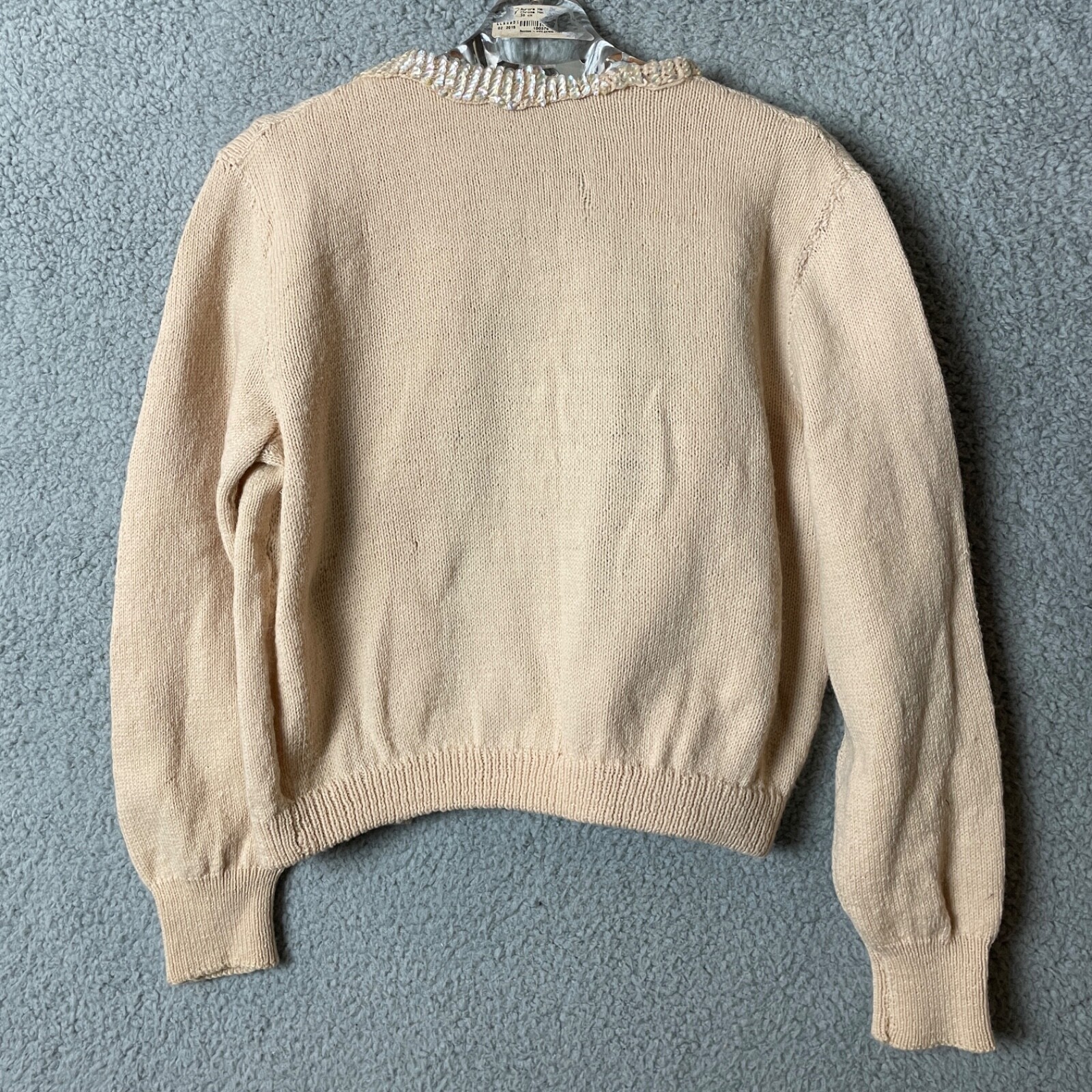 VTG Artisan Made Cardigan Sweater Womens S/M Beige Sequins Hand Knit