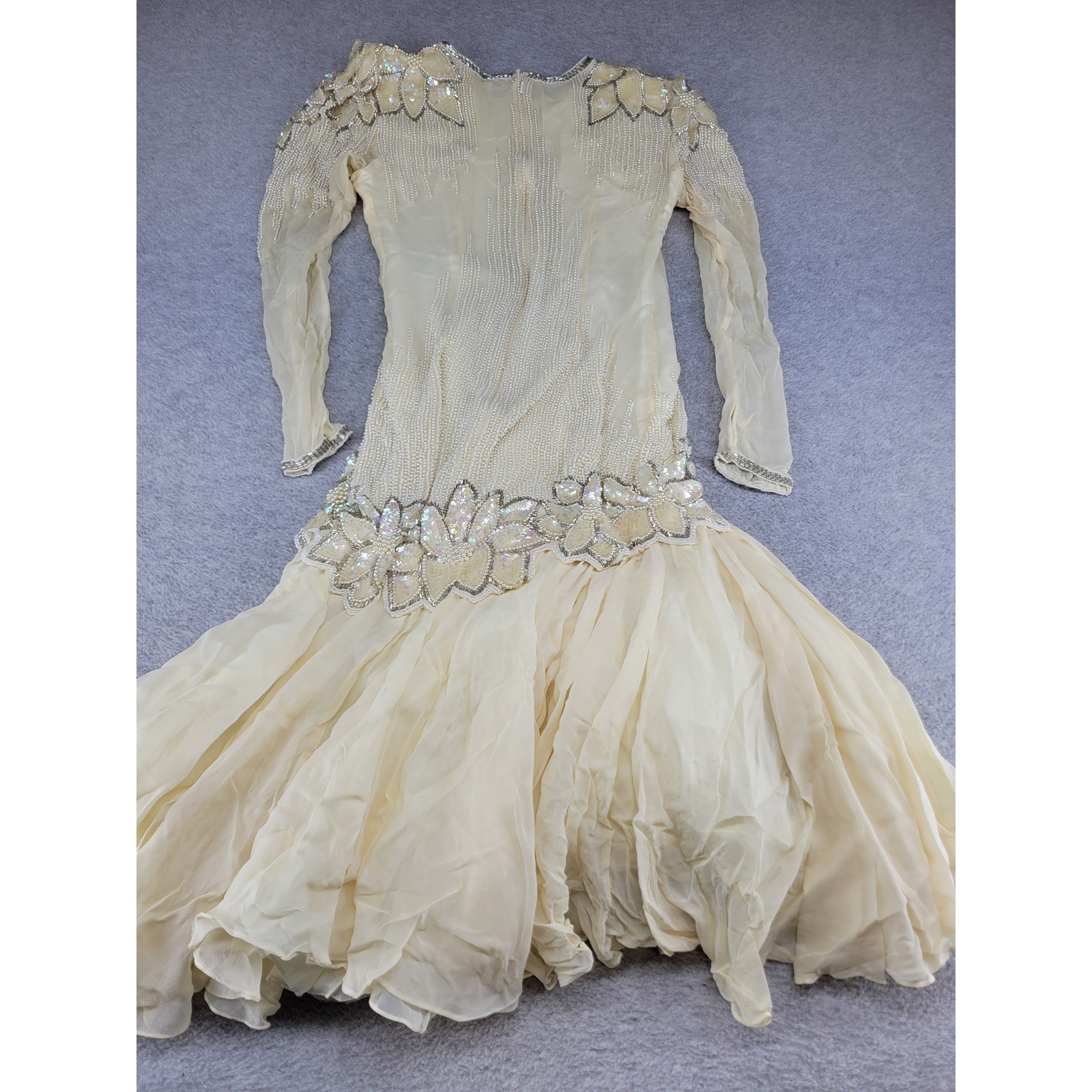 Black Tie by He-Ro Industries Vintage Silk Beaded Pearl Dress Cream Ivory Size 4
