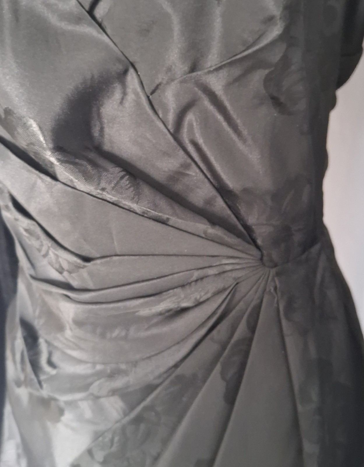 Vtg 80s Does 50s Black Tulip skirt sweetheart bust shirred waist pinup dress 12