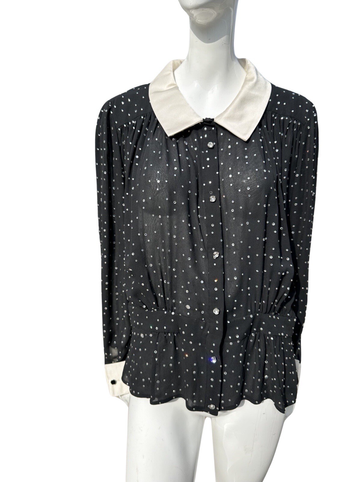 Vintage 70s DISCO VALENTINO night Sheer Sexy Swarovski Cristals Studded Blouse