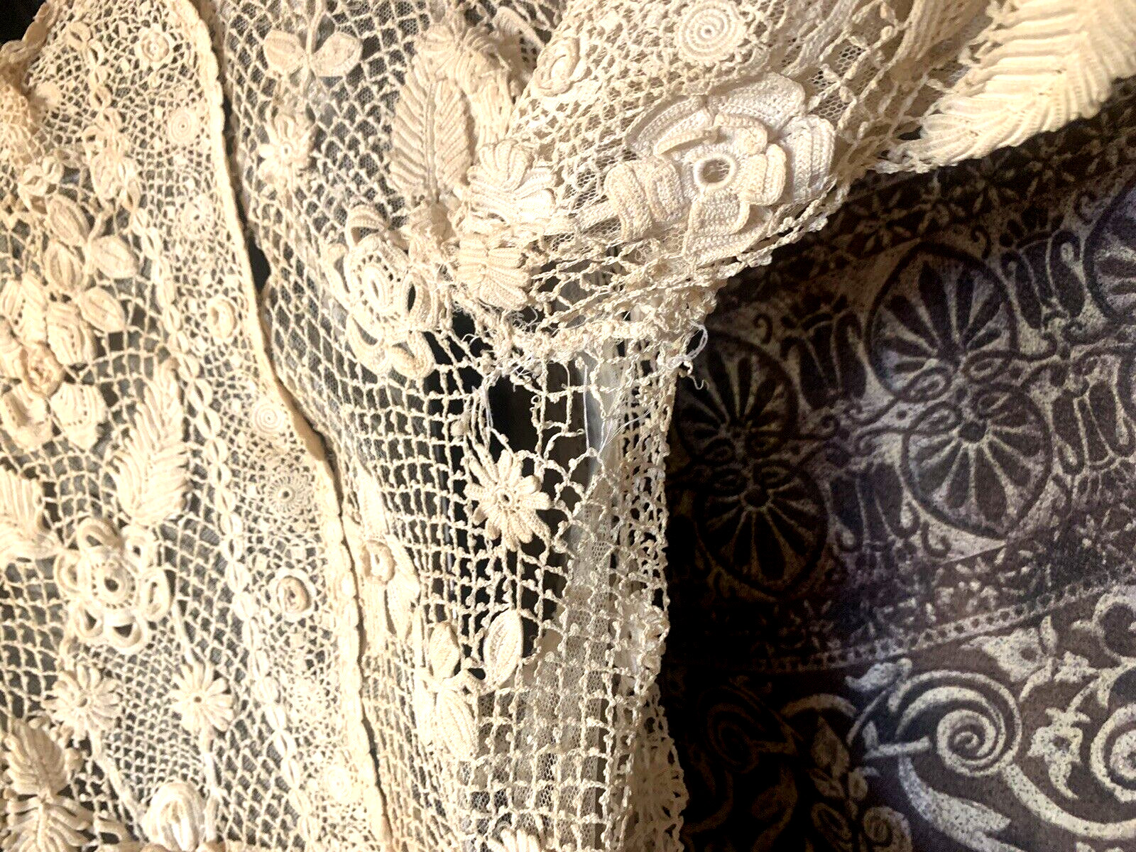 Antique Edwardian Irish Crochet Lace Blouse With High Collar Collectable