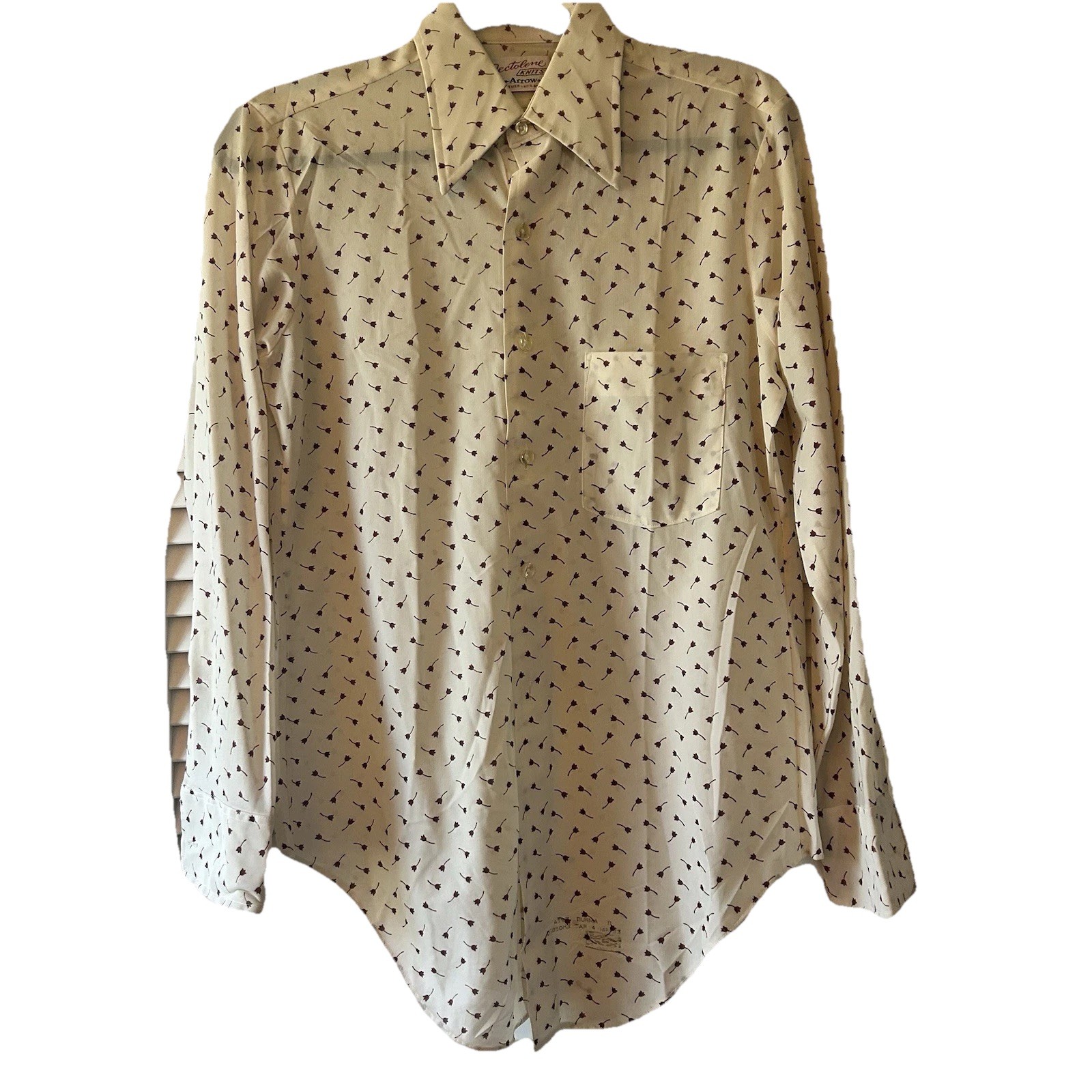 Vintage Sheer Arrow Dectolene Knits Shirt 14.5×33 60s 70s Textured Rust Florets