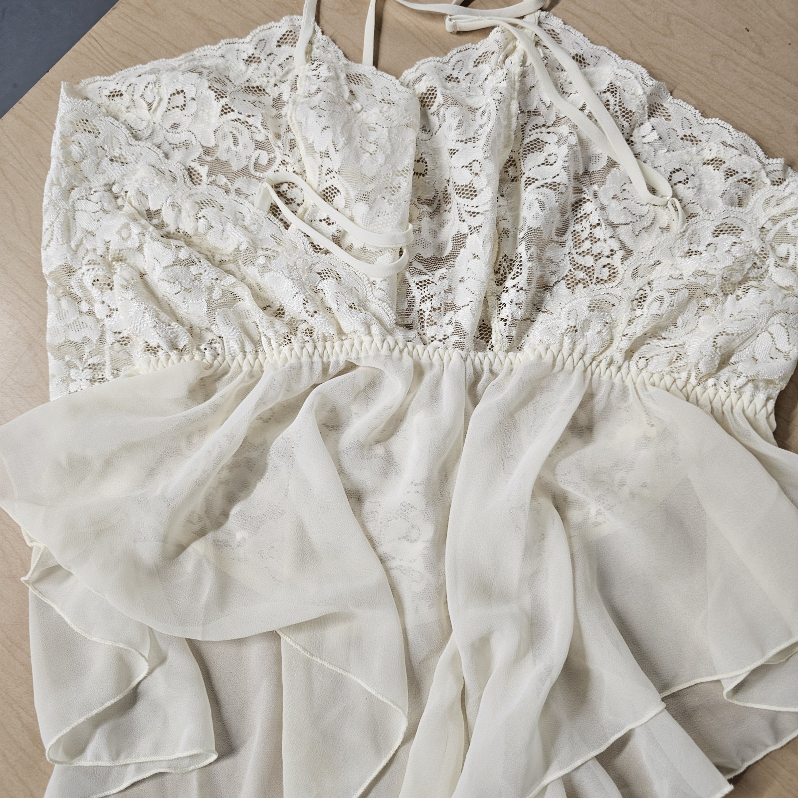 VTG 90’s Lingerie White Playsuit Med Lace Sheer Romper Coquette Teddy Balletcore