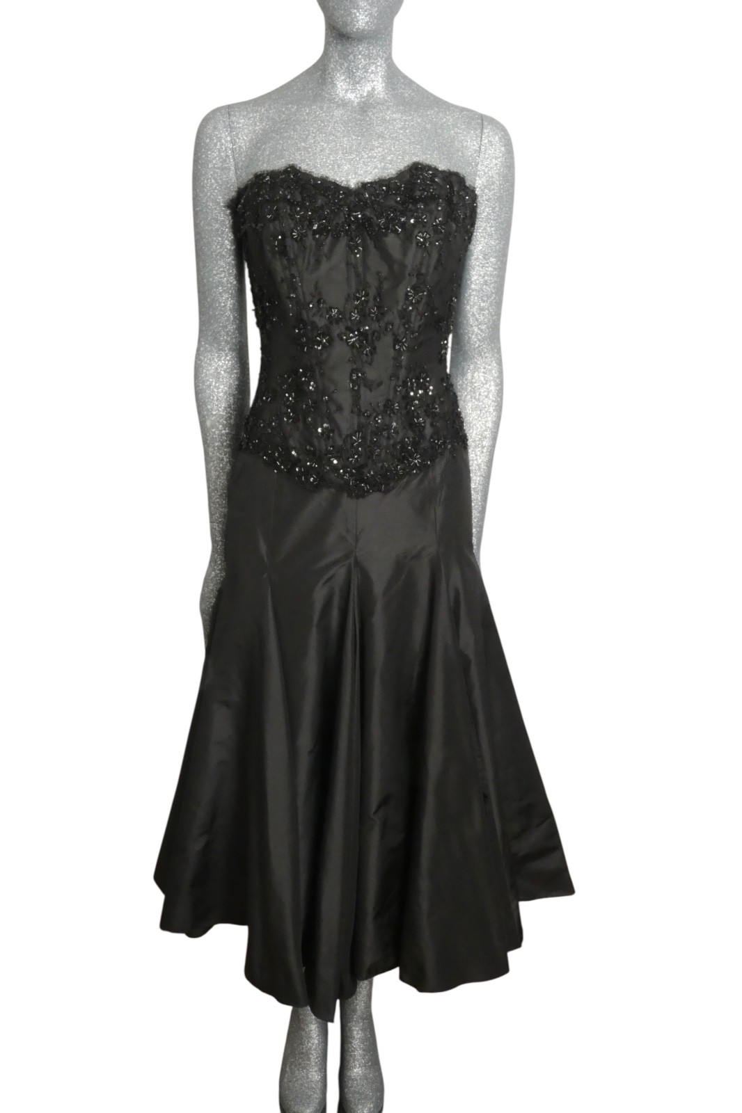 VICKY TIEL – 1980s Black Beaded & Taffeta Party Dress, Size 8