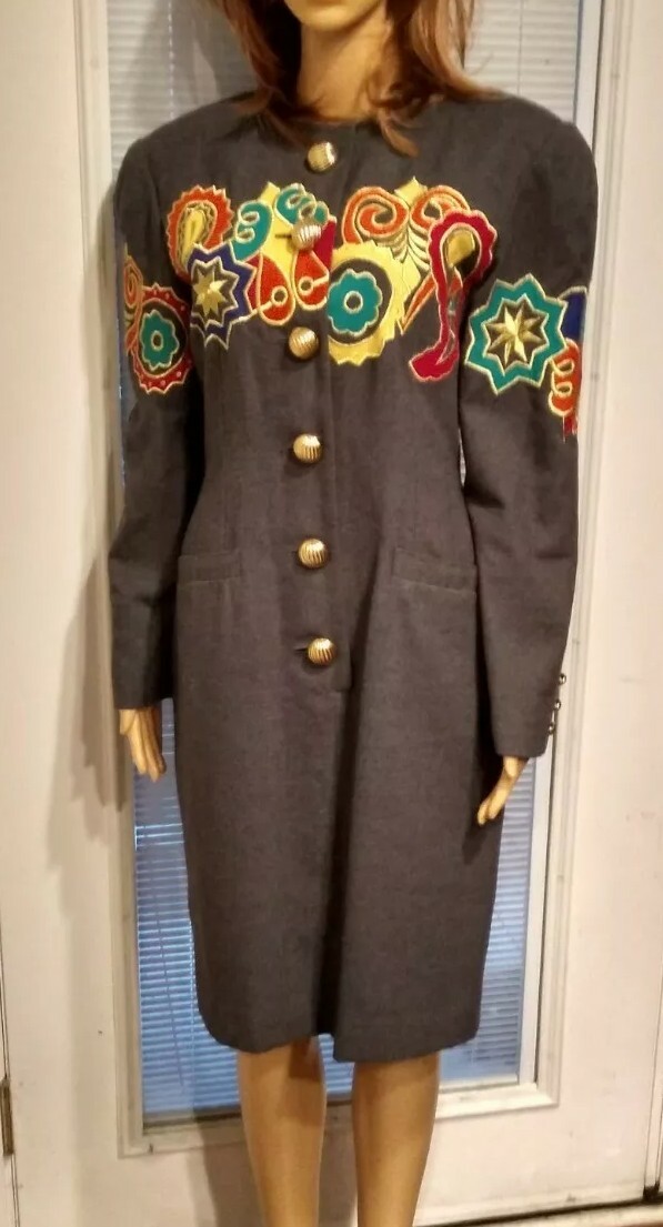 Vtg 80s STUNNING CHIC Grey Gray Coat Dress Elegant ON TREND IBE Mint Condition