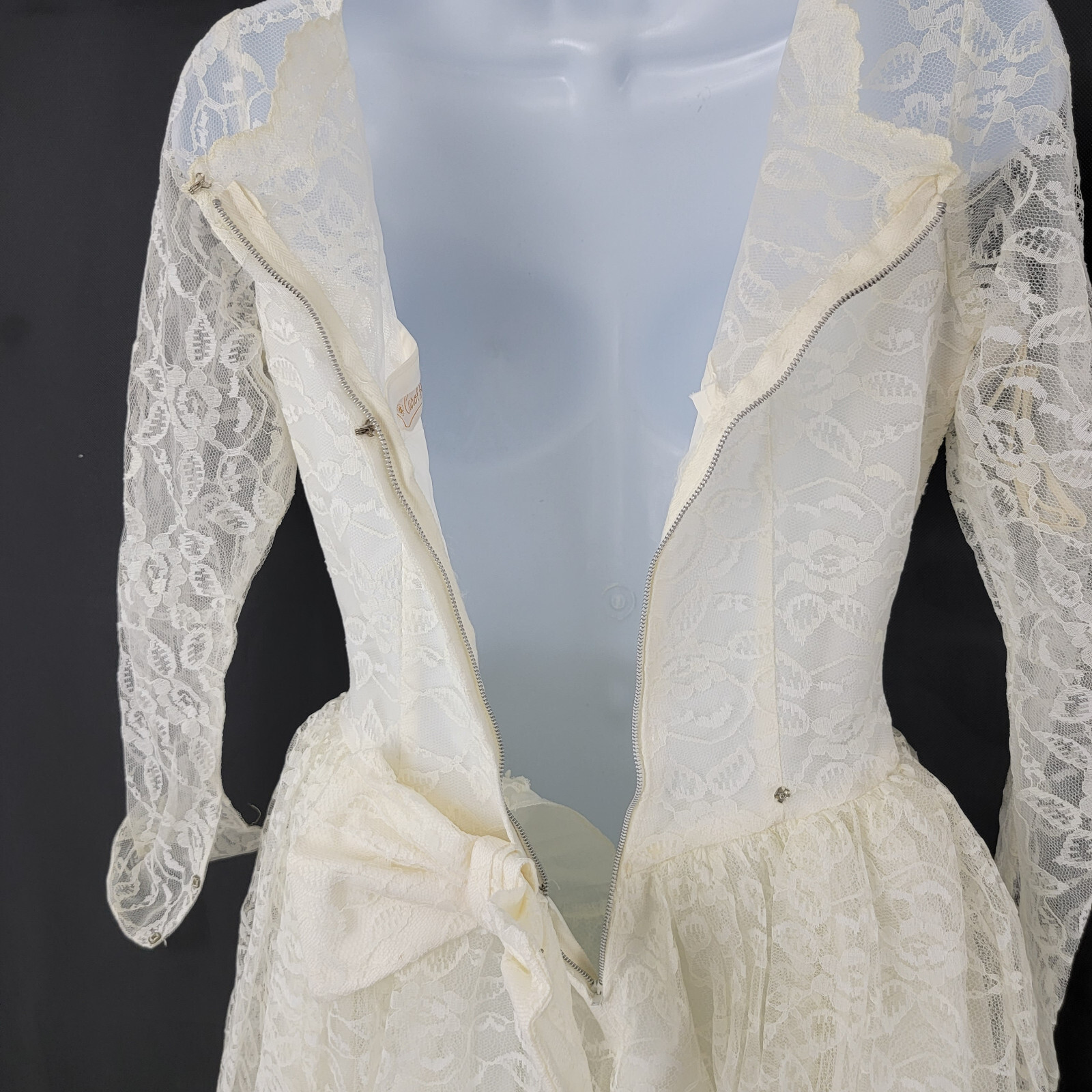 CAROL BRENT Womens Dress Sz SMALL? Lace IVORY Wedding Cocktail Bow Prom VTG 60s