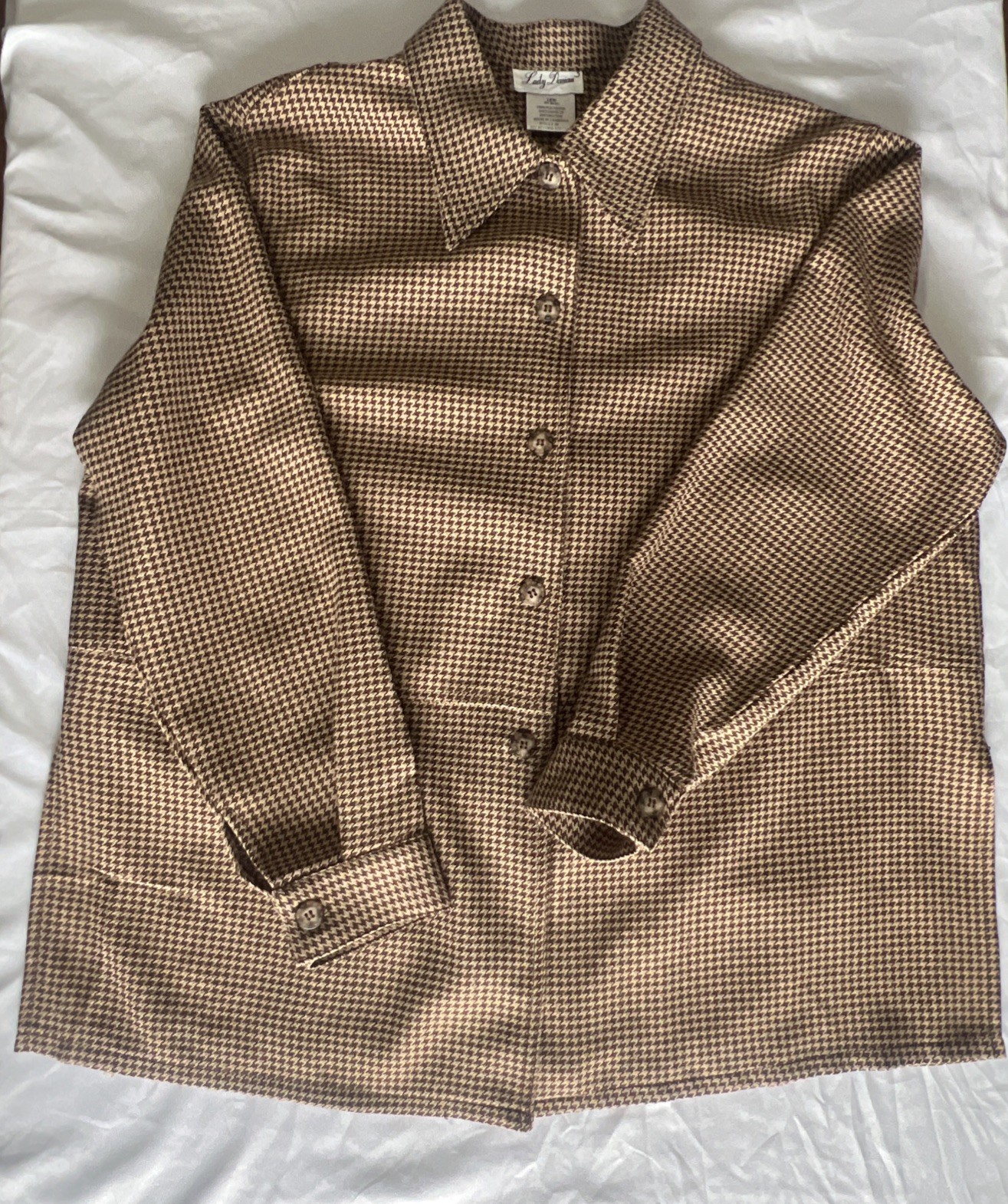 VTG Lady Darian houndstooth button-up Jacket brown and tan lightweight Sz 18W