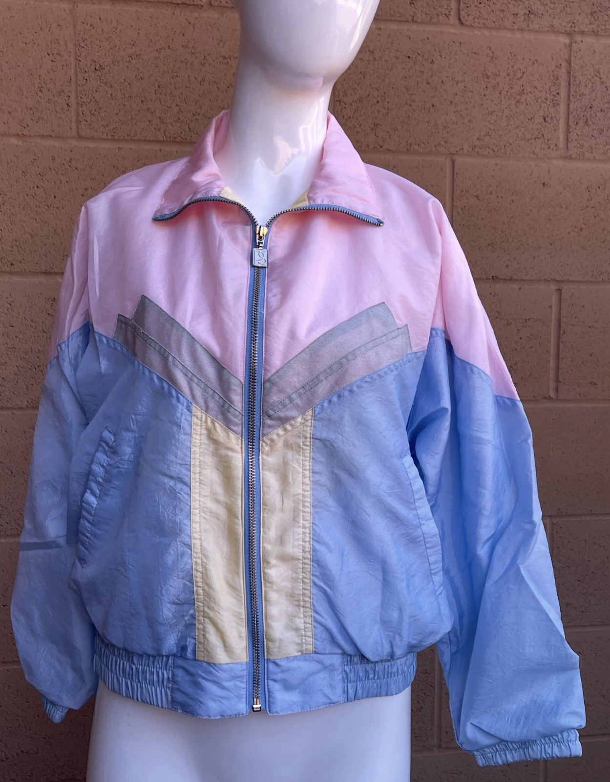 vintage petite sophisticate Pastel Blue Pink Yellow Windbreaker Retro Jacket P/S