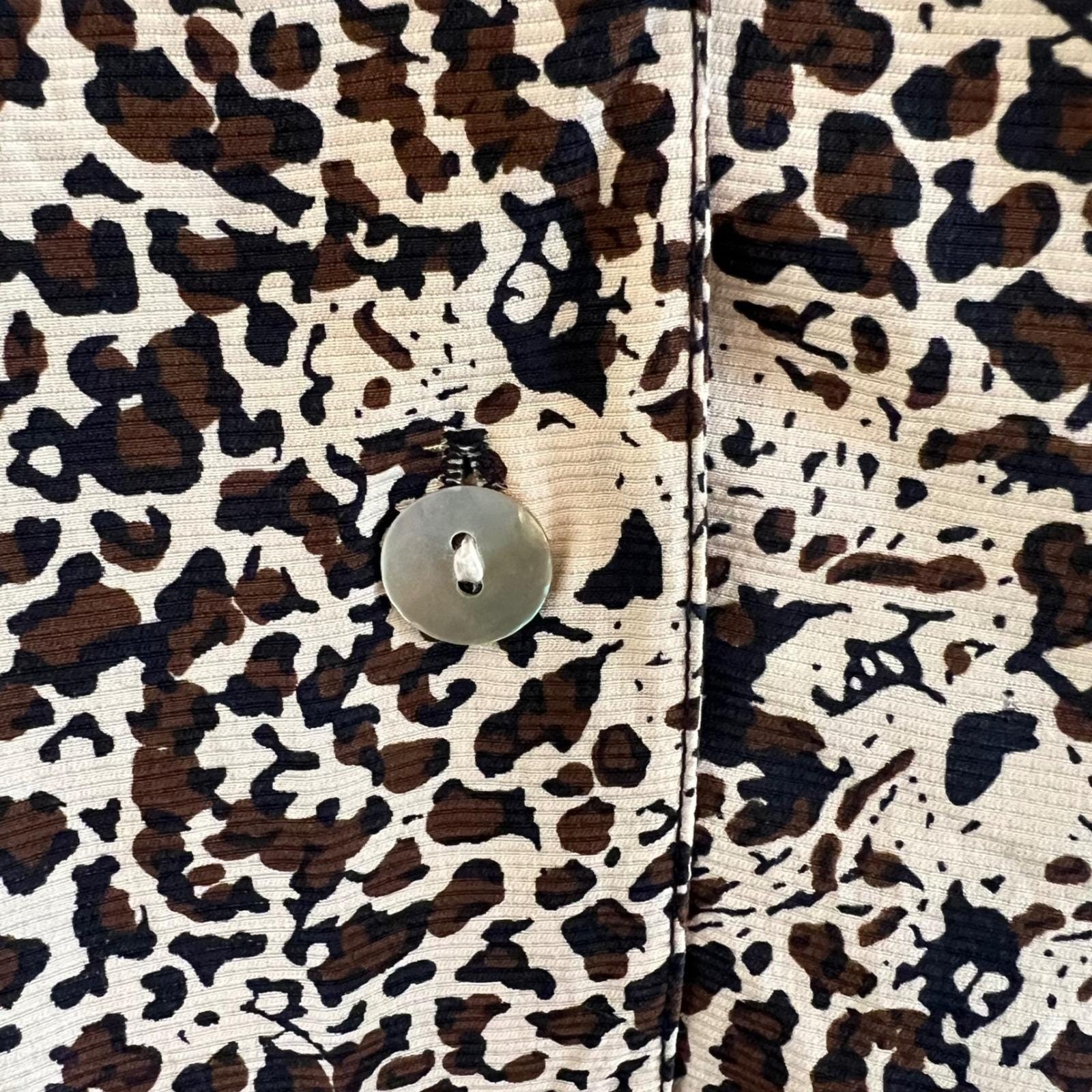 Vintage Silkland Brown Silk Leopard Print Button Up Blouse Large