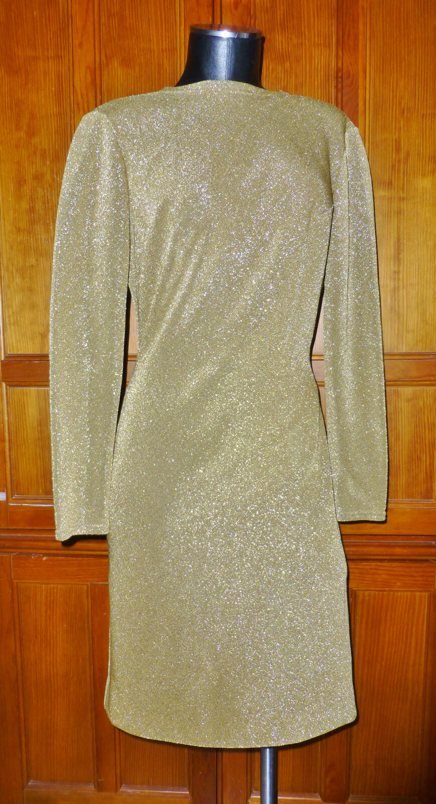 RaRe VTG 60s 70s RUDI GERNREICH Designer Gold Metallic Knit Deep V Back DRESS 12