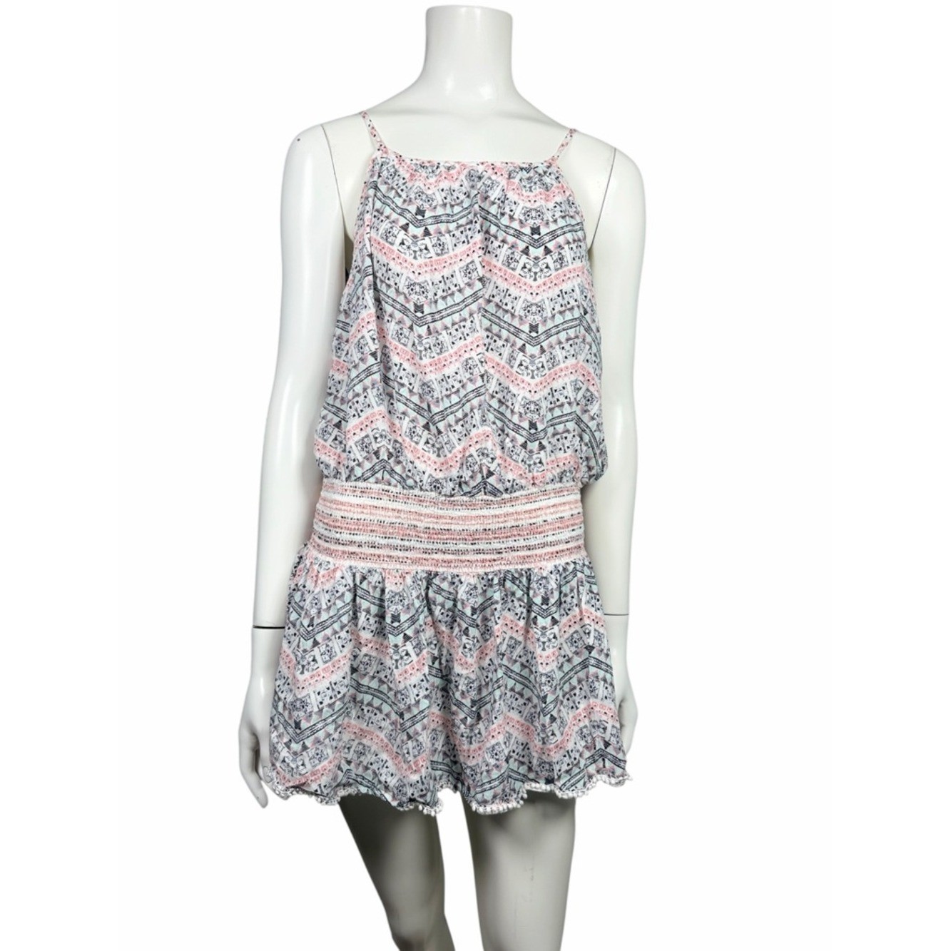 Y2K Victoria’s Secret Beach Cover Up Medium White Black Pink Boho Mini Dress