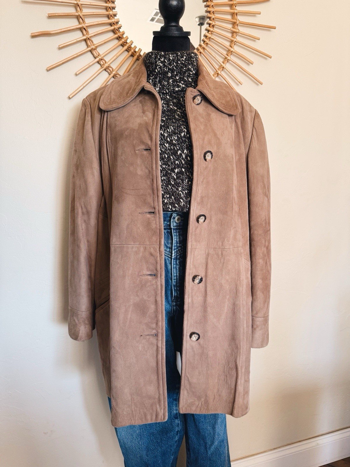 Vintage Leathers By New England Sports Wear Co. Suede Jacket In Camel Brown