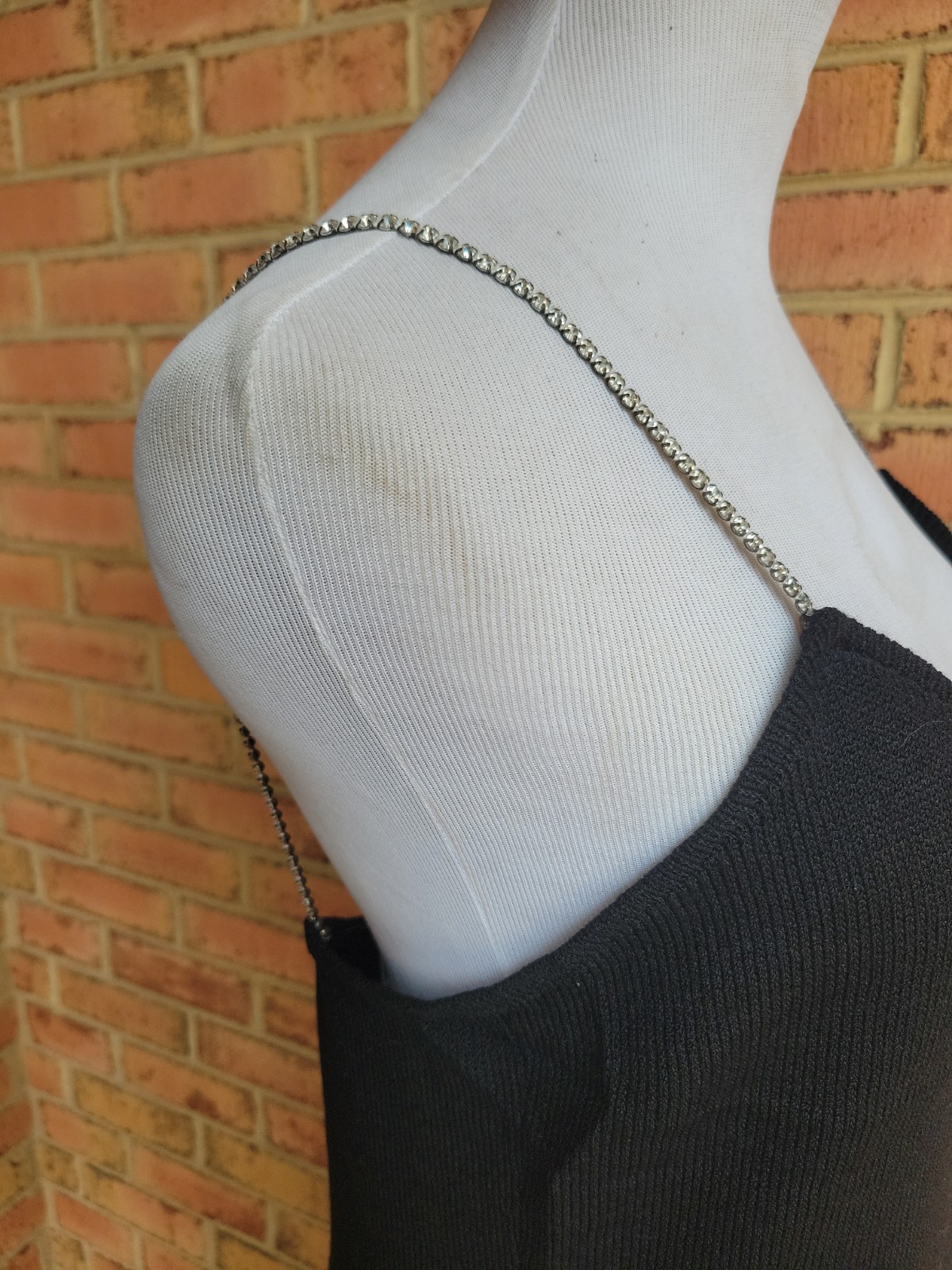 VTG Dana Hogan by Robyn Michelle Long Rhinestone Strap Black Santana Knit Dress