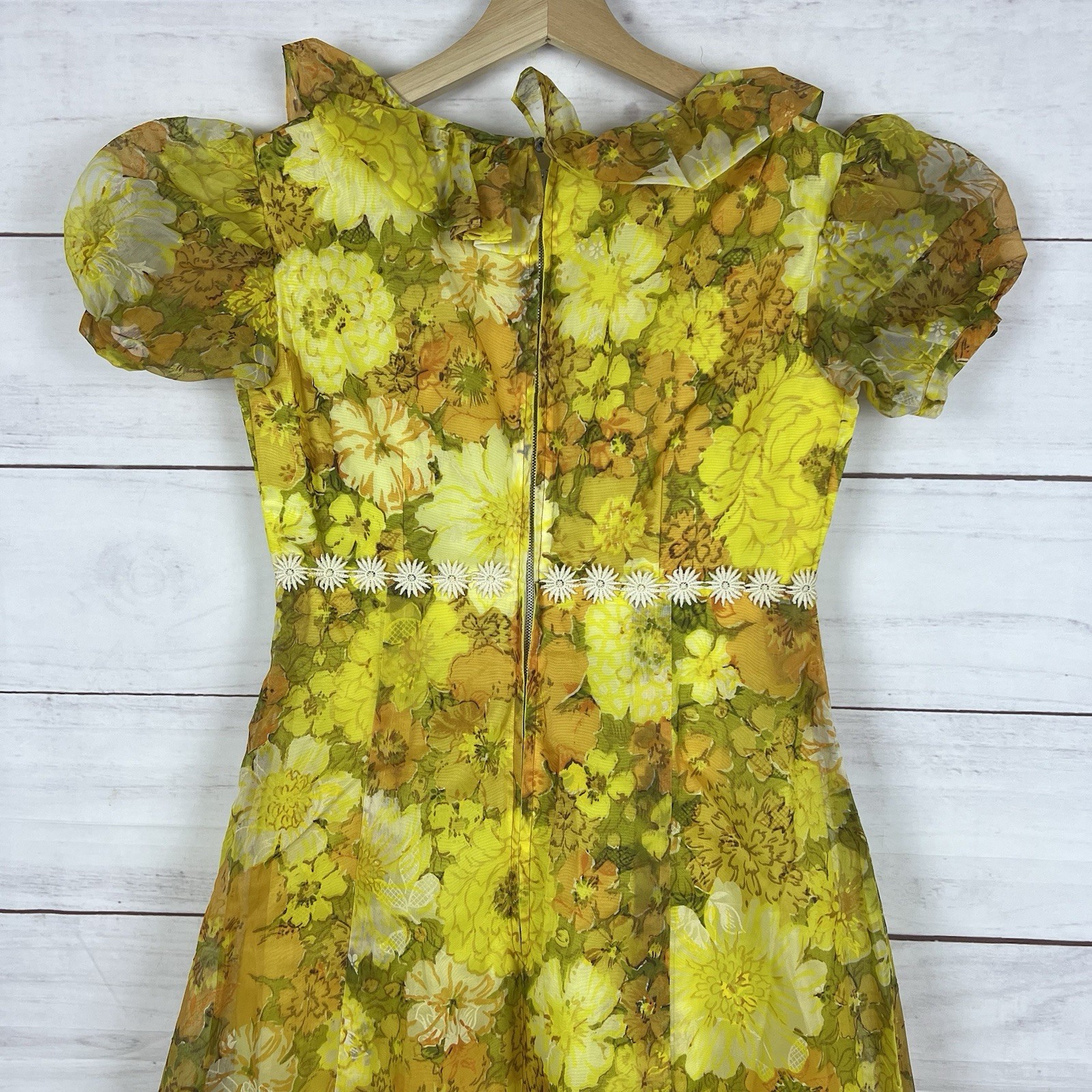 Vintage Floral Dress Yellow 70s 80s Small or XS