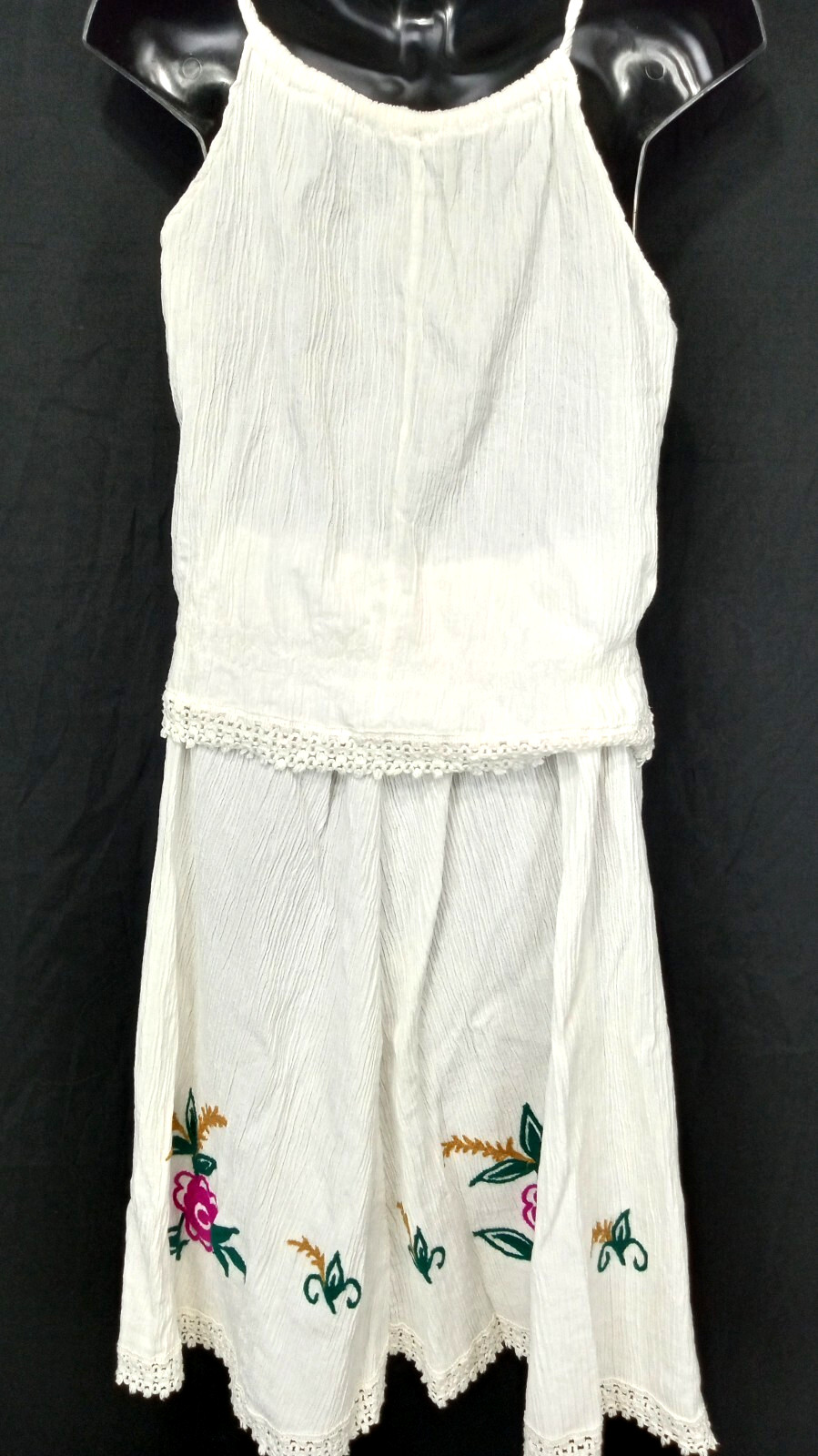 Mediterranean VTG Embroidered Floral & Fringes Women’s Outfit skirt top scarf