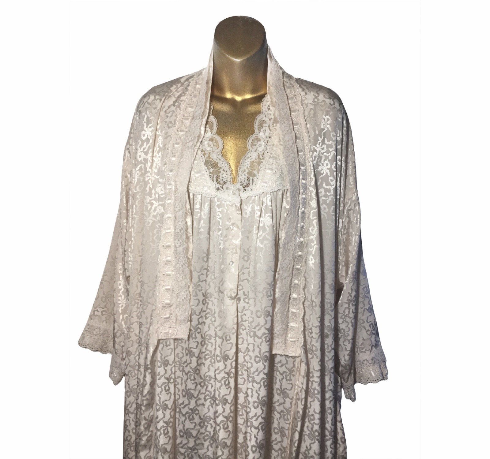 VTG CHRISTIAN DIOR LeCONNAISSEUR GORGEOUS IVORY GOWN+PEIGNOIR BRIDAL BEAUTY M/L