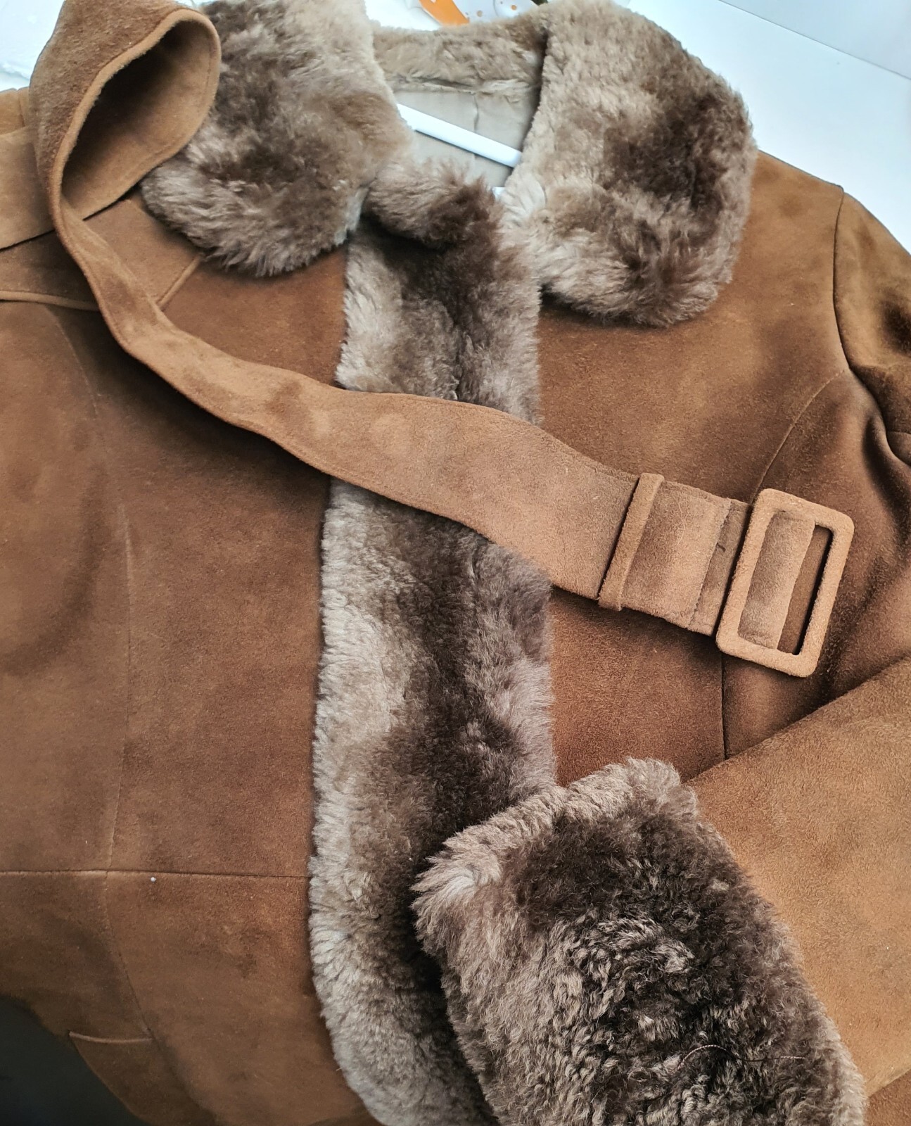 Vintage Lisal Melbourne 1970s Afghan Suede Coat with Lambs Wool Cuffs Collar SzS