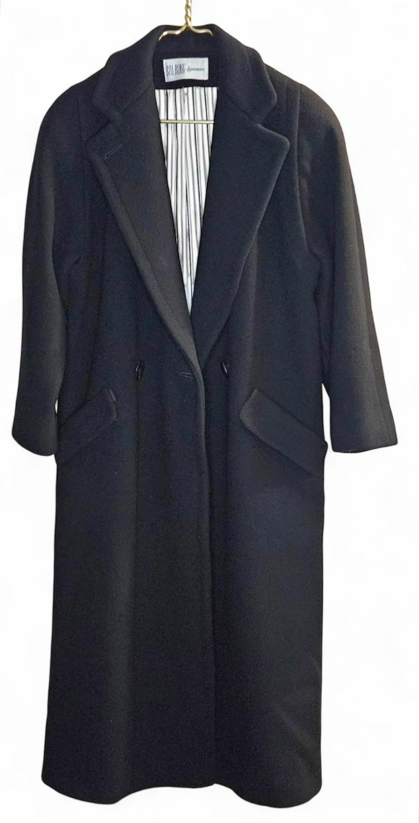 Vintage Bill Blass Signature Black Wool Long Overcoat 90s Designer Classic Coat