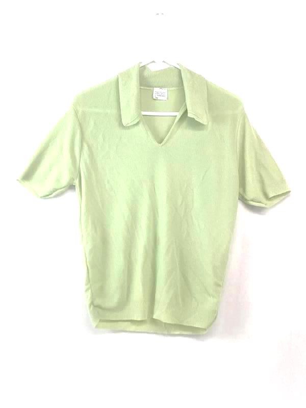 Vintage Sears Women’s Green Collared Sweater Top Size Large Short Sleeves