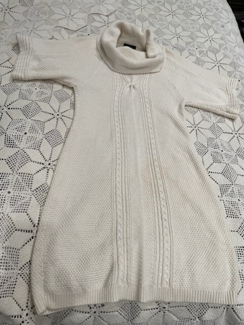 Tahari Arthur S Levine Sweater Dress Womens Medium Beige Short Sleeve