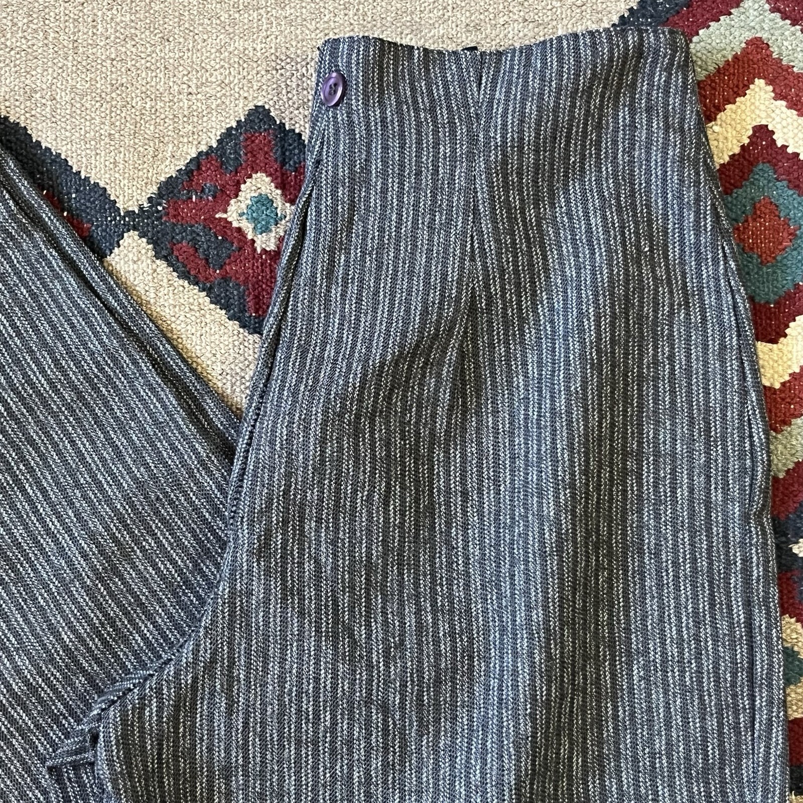 Vintage 80s Wrapper Pants Women’s 7/8 Gray Striped USA Made Trousers