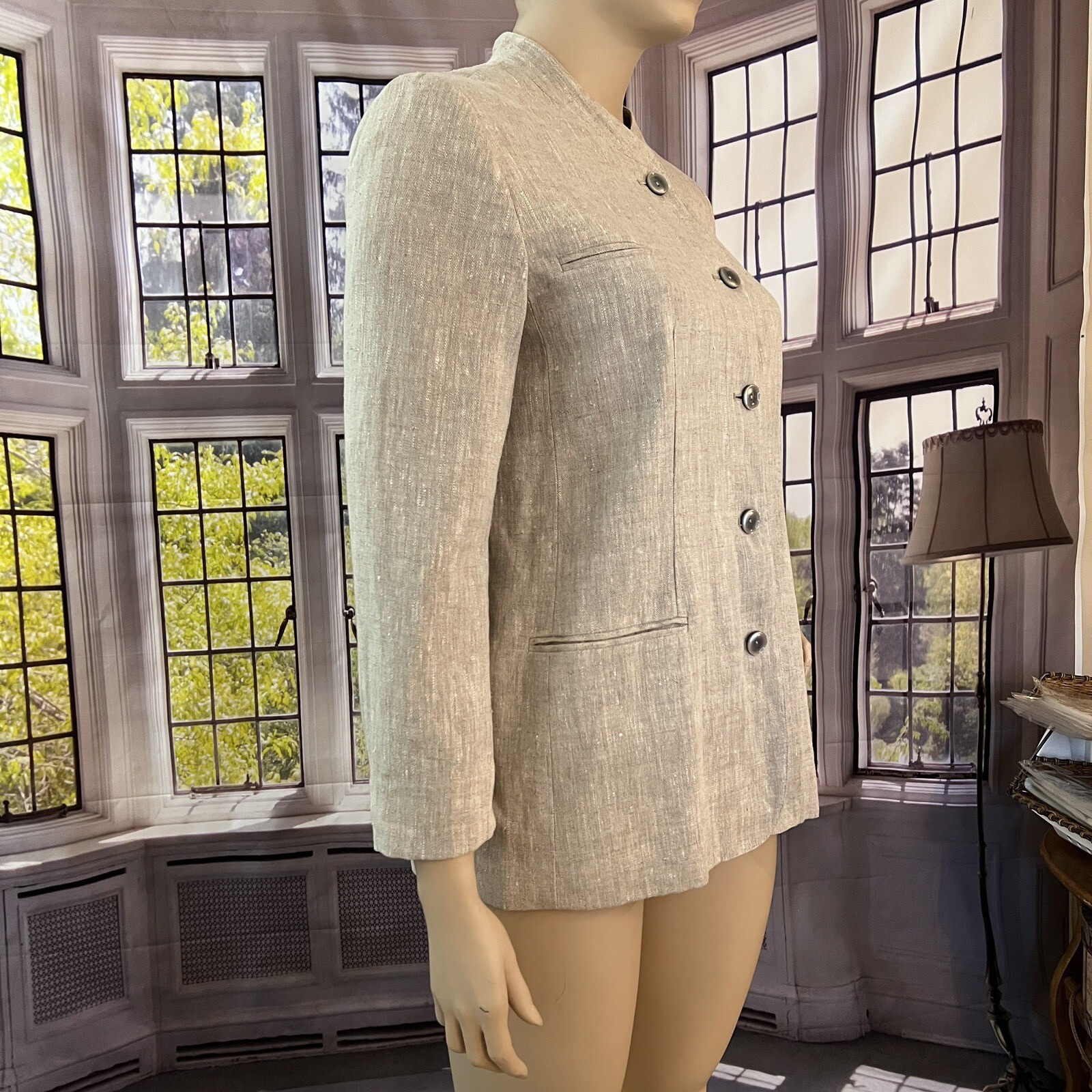 Linen Jacket Minimalist Size 16 Button Front NEW Vintage 90s Harve Bernard