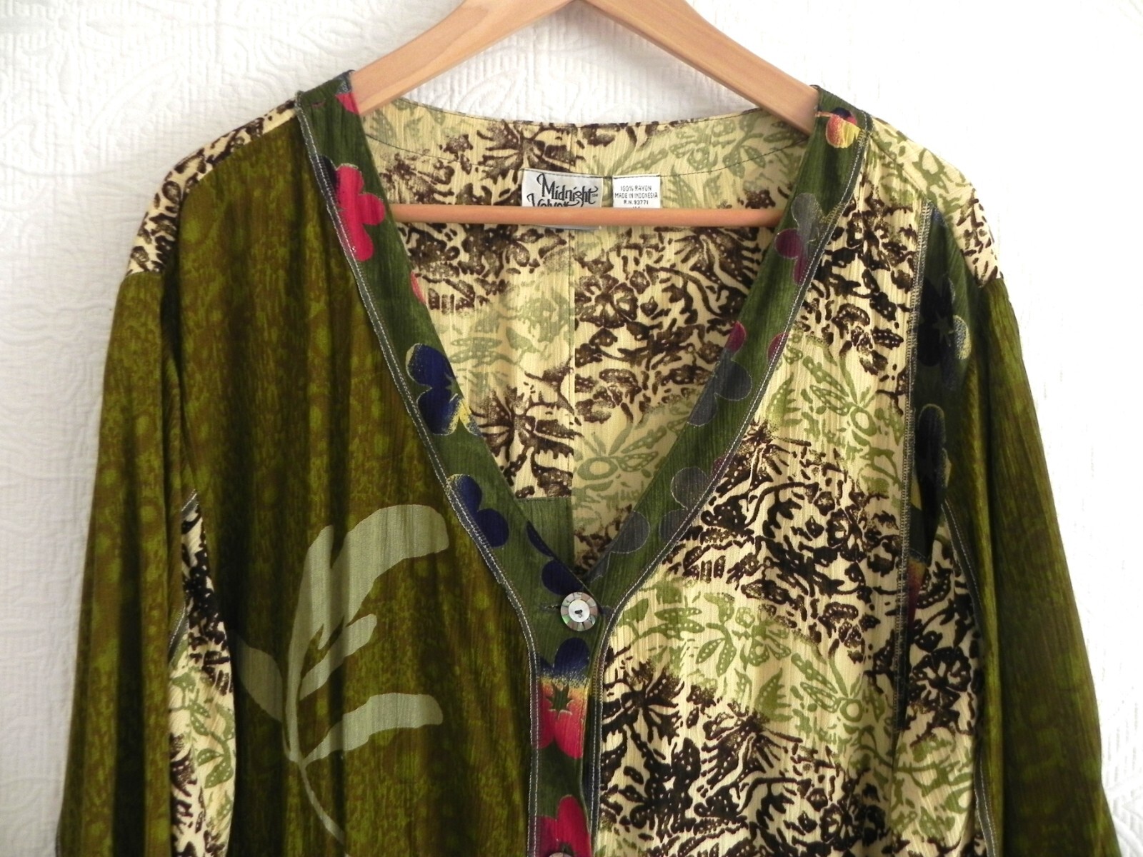 Midnight Velvet 3PC Long Sleeve Duster/Sleeveless Top/Midi Skirt Batik Size 1X