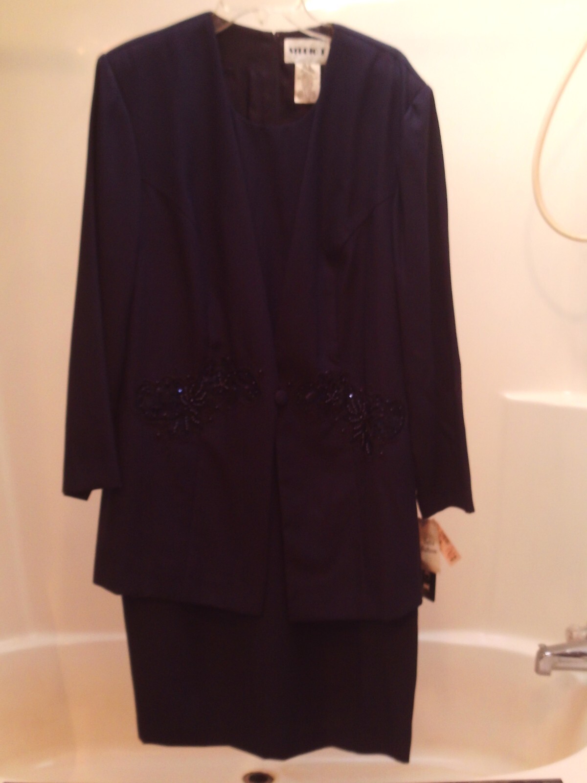 Vintage STUDIO I Faux Blazer Dress Navy Sequins Size 18 NWT