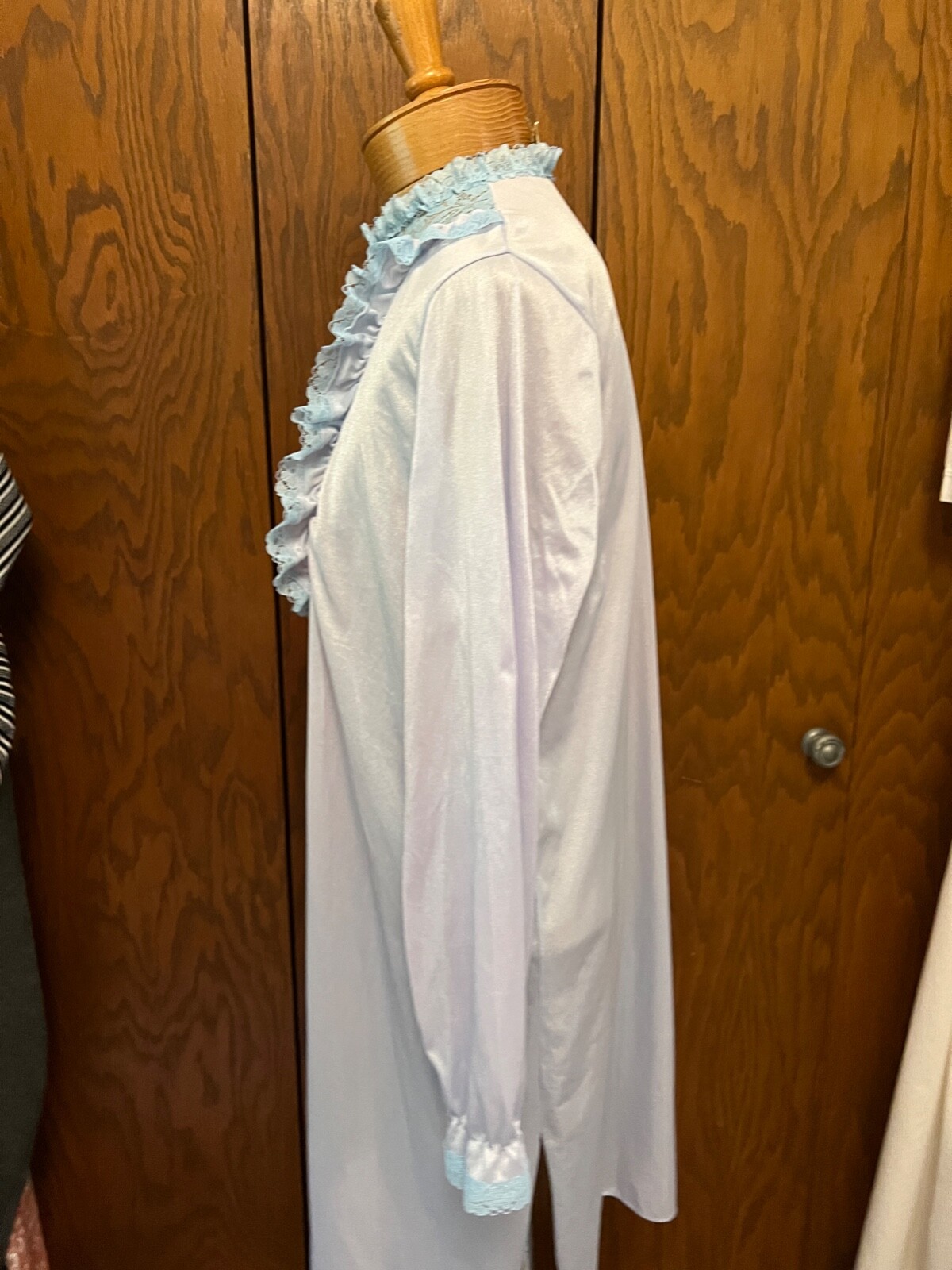 Vintage STARDUST pale blue Nightgown high Lace Collar Victorian Cottage coquette