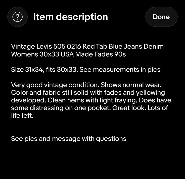 Vintage Levis 505 0216 Red Tab Blue Jeans Denim Womens 30×33 USA Made Fades 90s