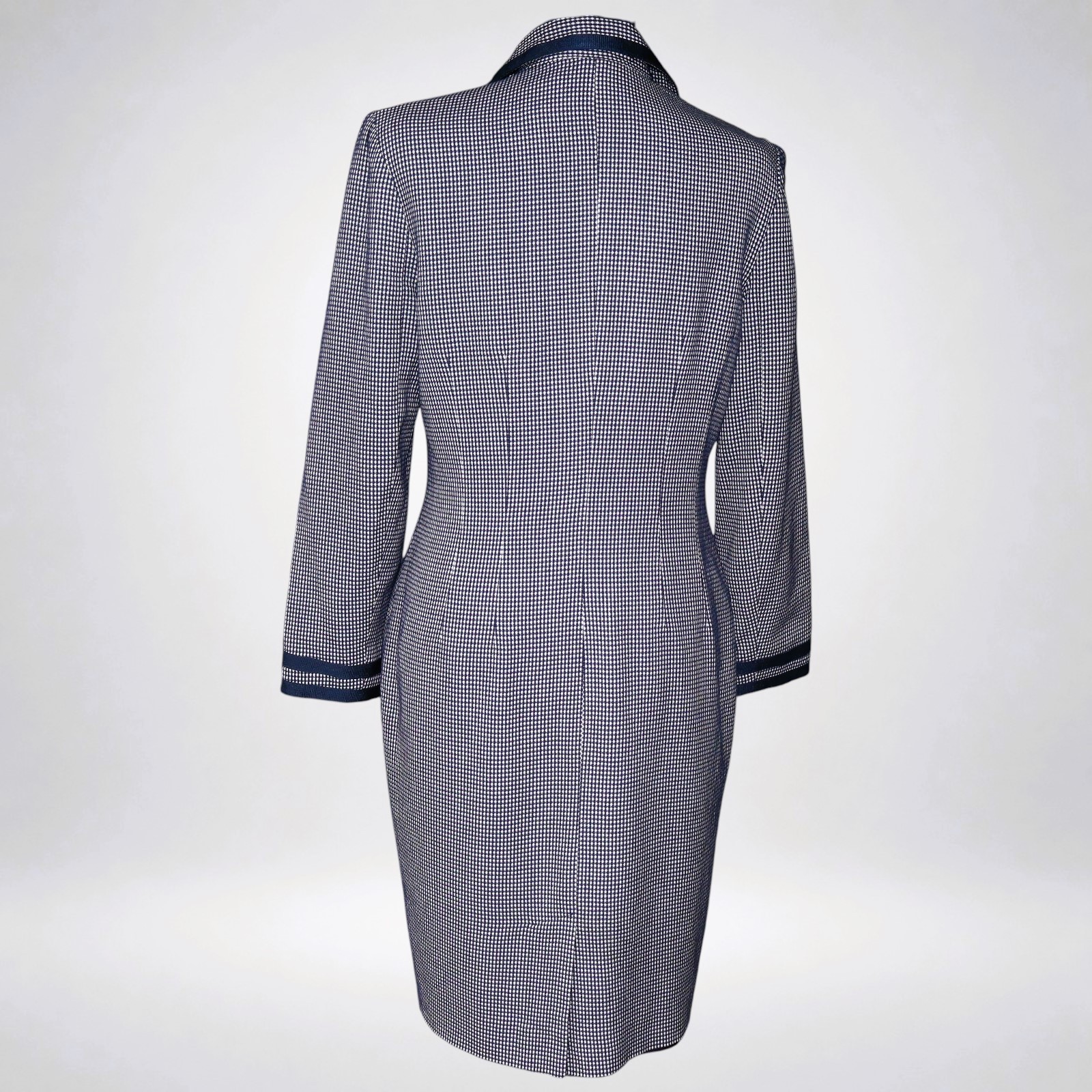 Vintage Liz Claiborne Petite Dress Navy White Micro Check Contrast Trim Size 6P
