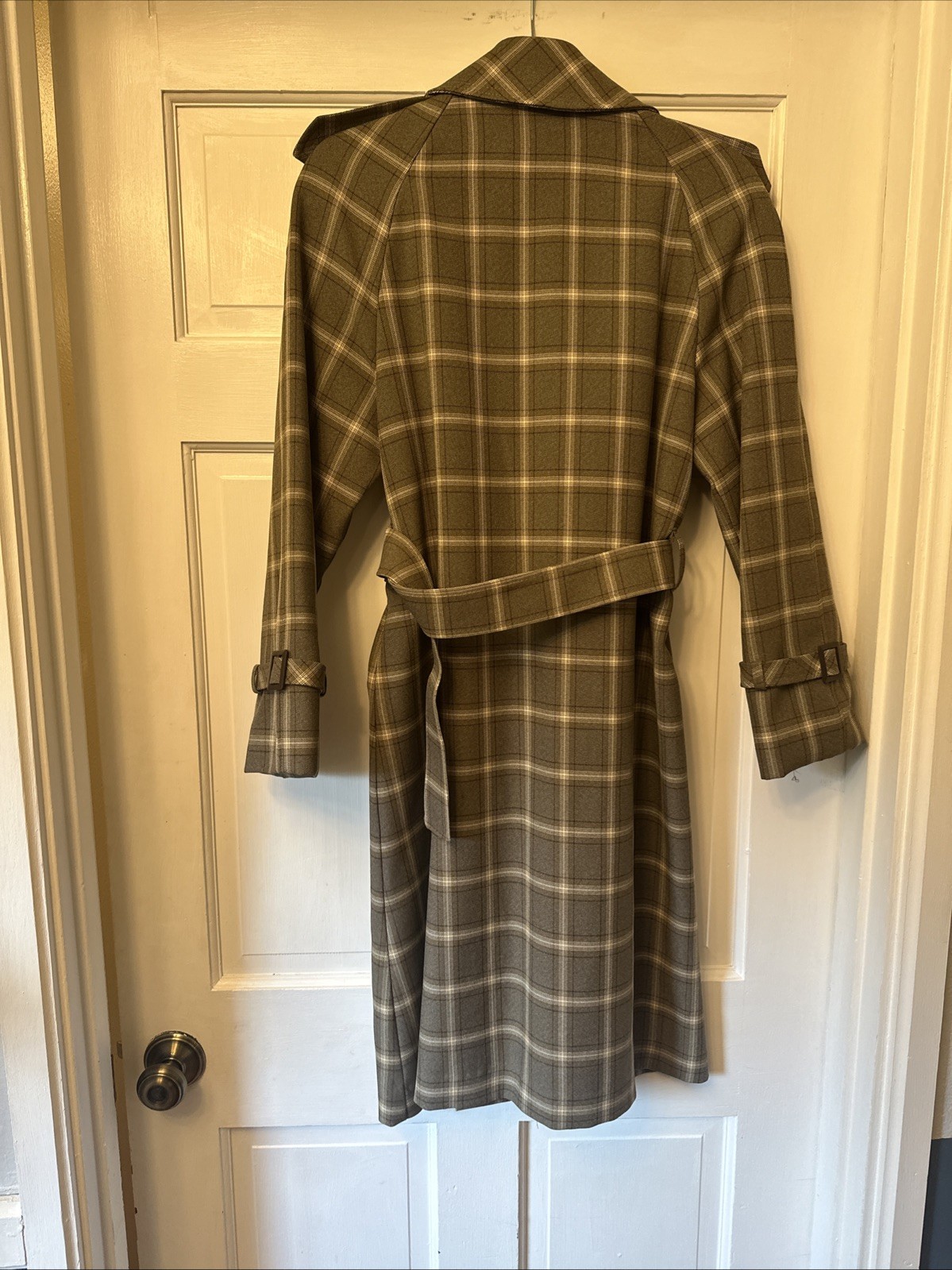 Vintage I. Magnin Womens Belted Trench Coat Plaid Medium