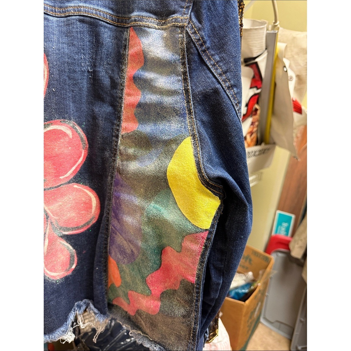 RISEN Hand Painted Floral Denim Jacket Boutique Art Jacket Boho Western Chic