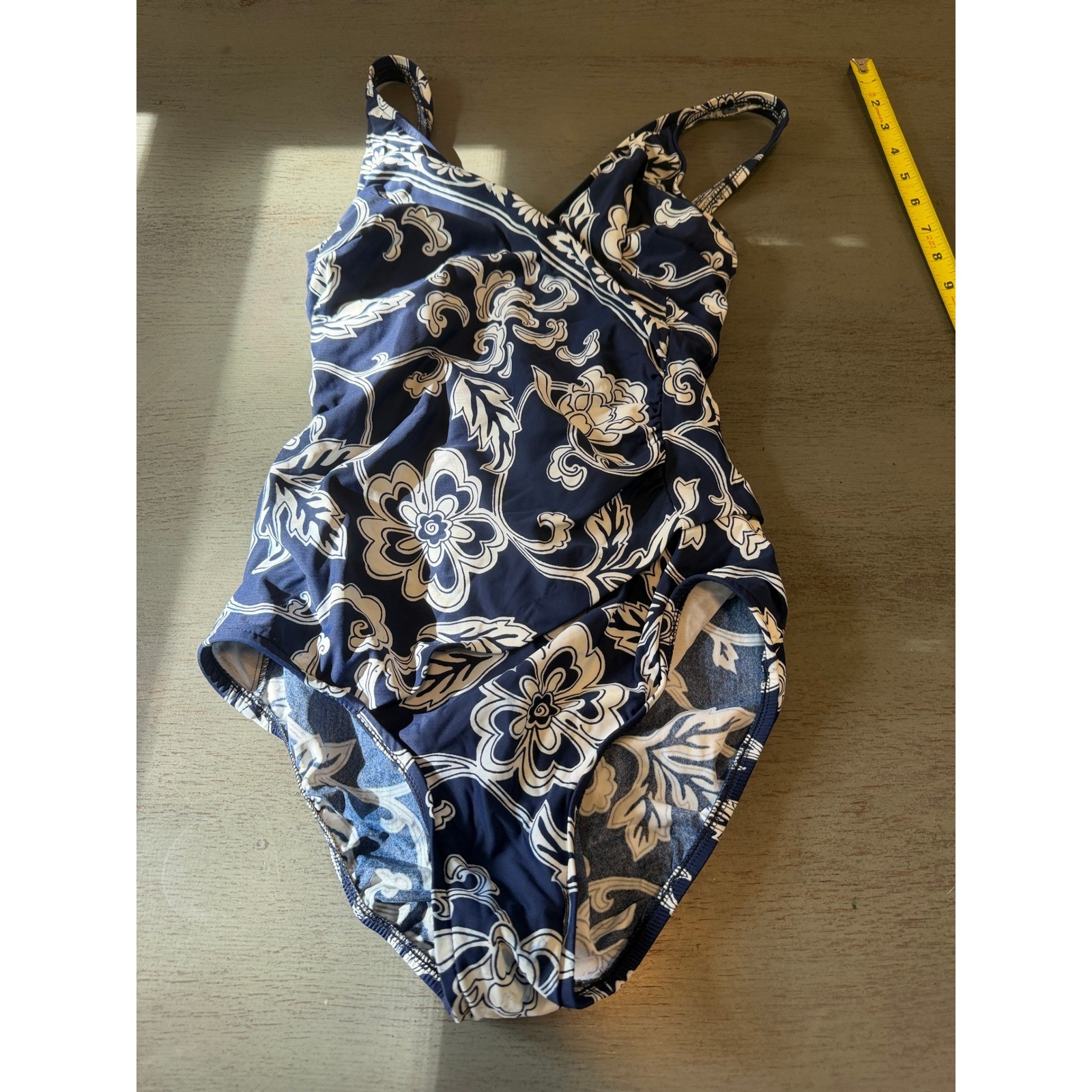 Classics by Jantzen Vintage Navy White Floral One Piece Swimsuit Sz 12