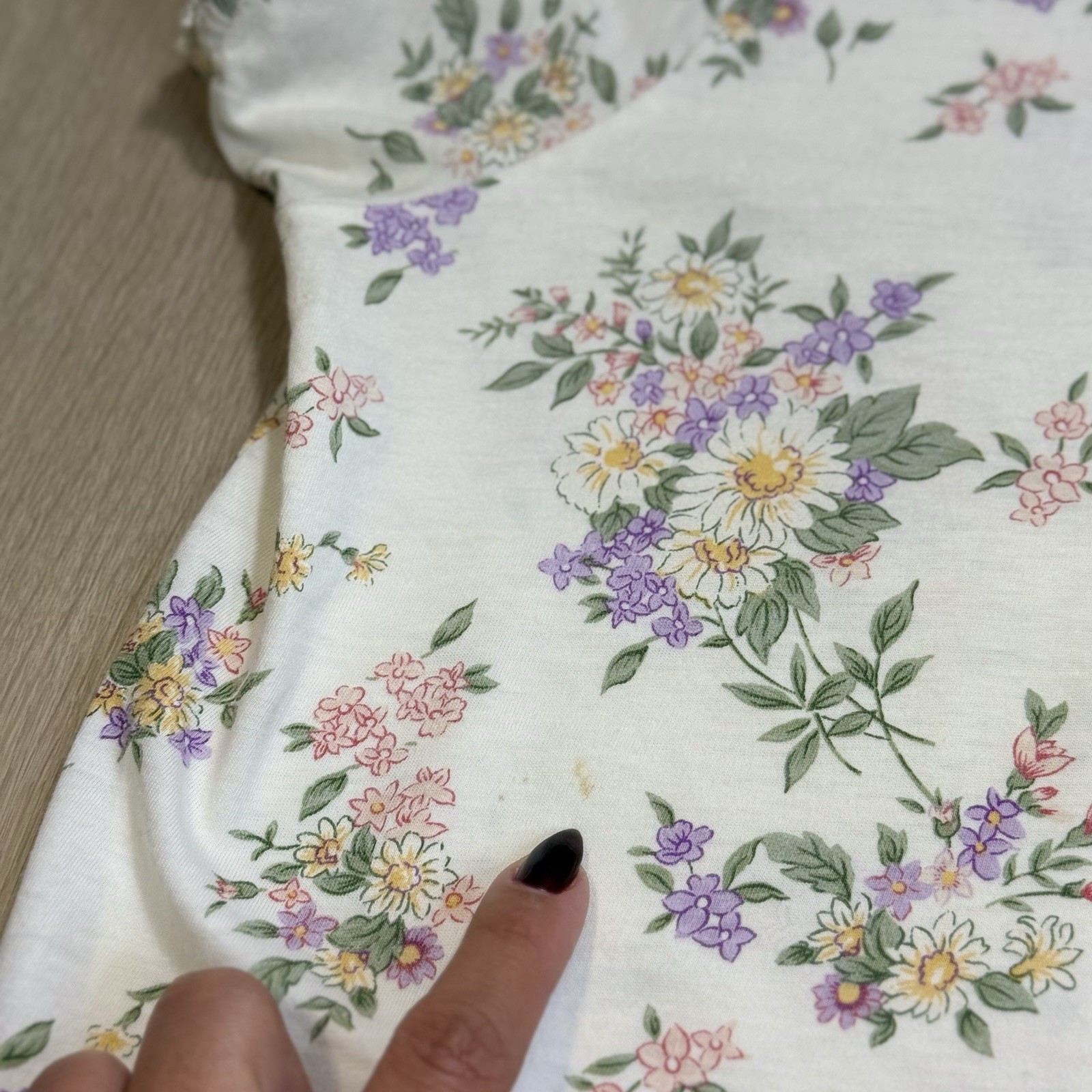 VTG Charter Club Floral Nightgown Women M Hong Kong Lace Trim Cotton 90s Cottage