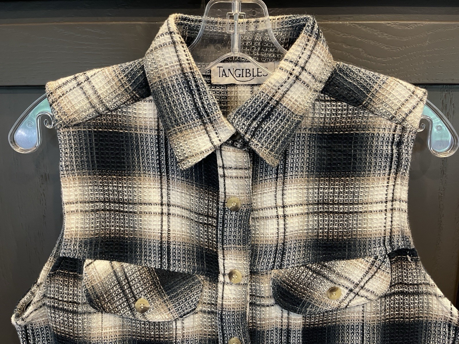 Vintage Tangibles 90s Plaid Vest Plaid Medium Skater Grunge Pockets Blue White
