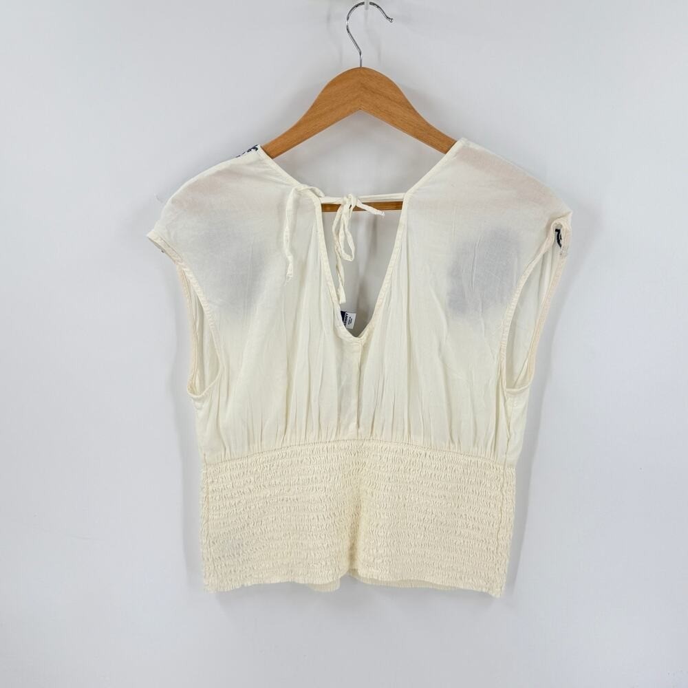 Old Navy Embroidered Peasant Top Ivory Blue Large Coastal Boho Cottage