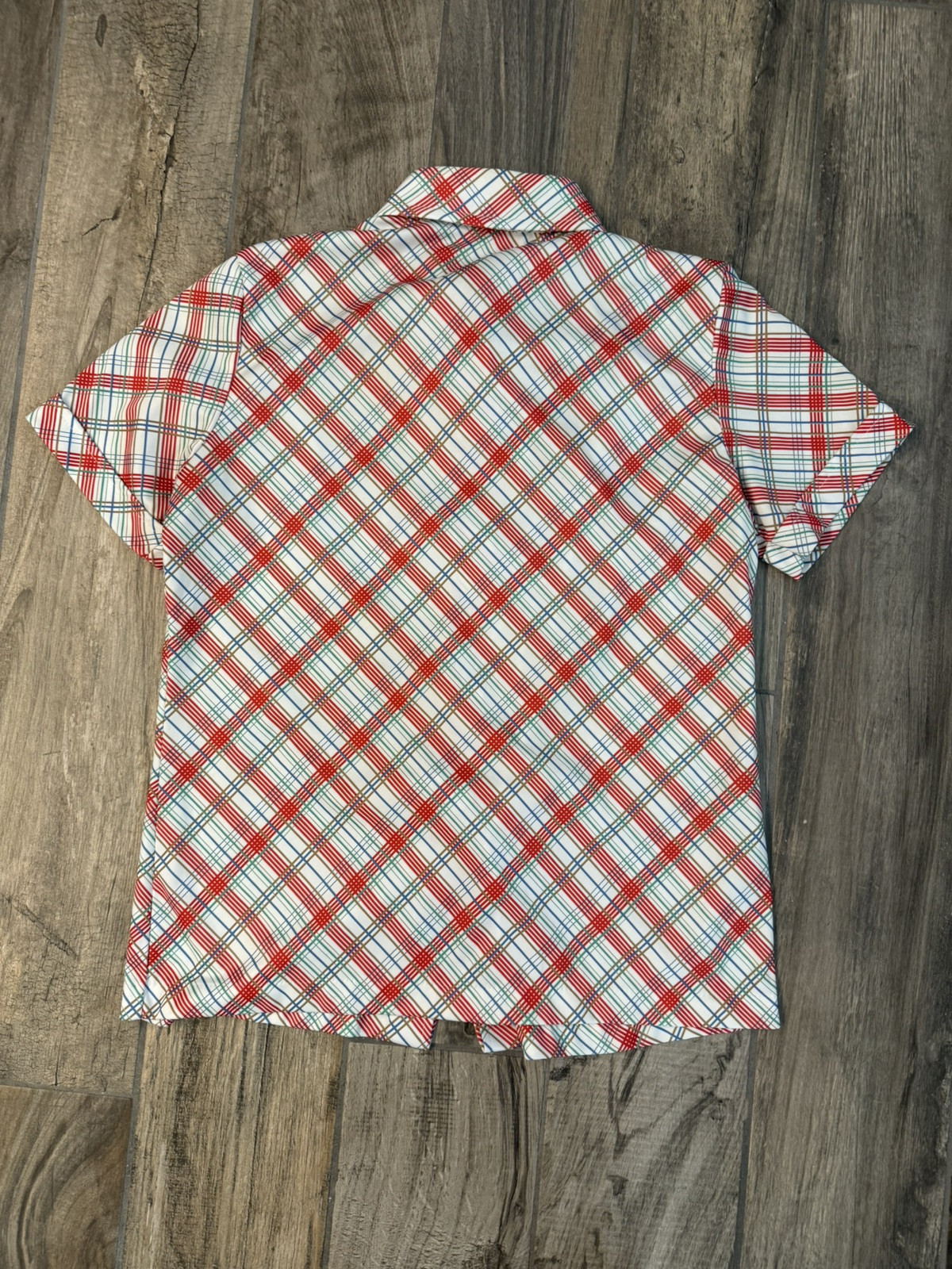 Rare Vintage 1960s70s Sears Perma Prest Shirt-Red, White, Blue Plaid W Med 16