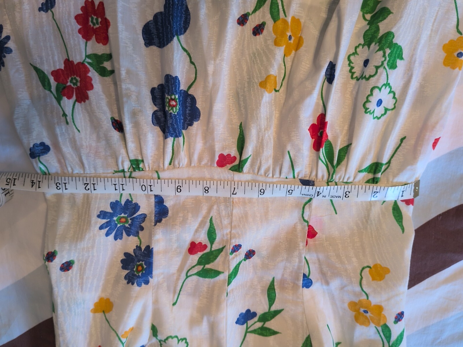 Vintage Cotton Blend White Floral Tiered Summer Dress 70s Cottage Core Size S