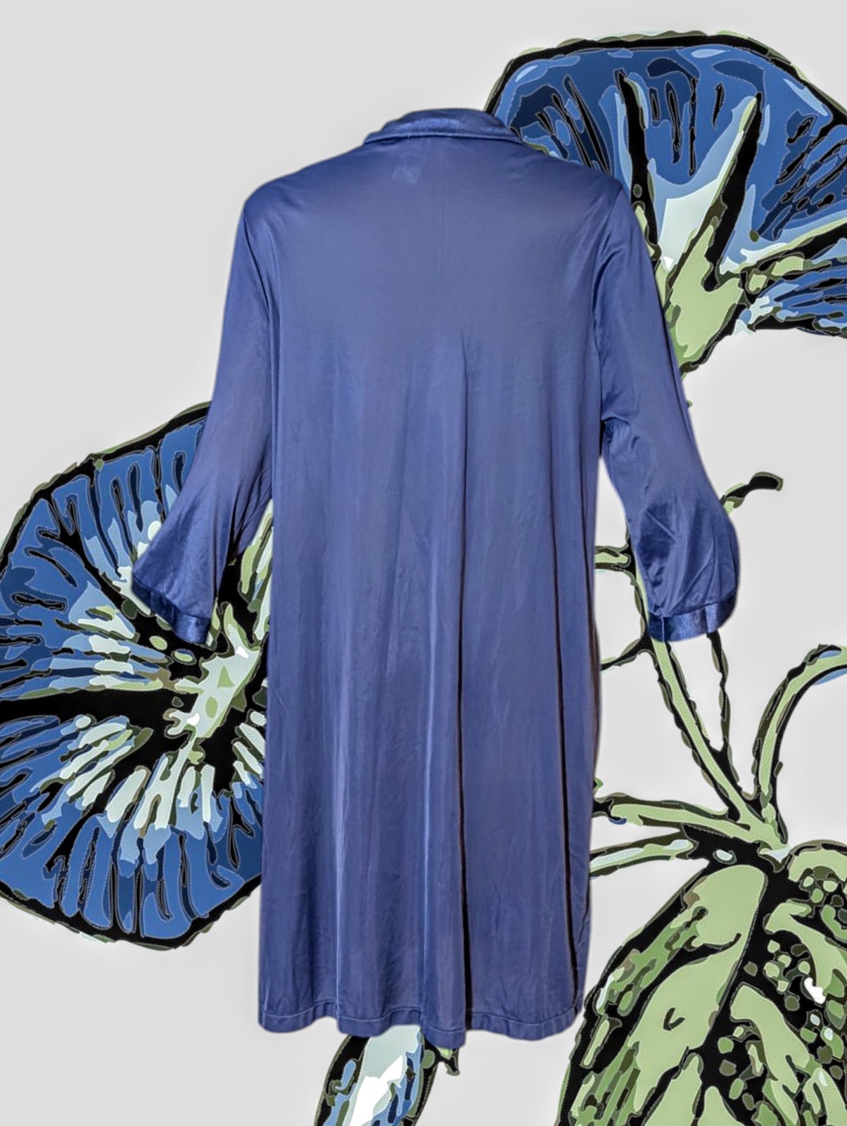 SOFT MOMENTS Blue Floral EMBROIDERED Nightgown 100% NYLON Button Up Womens Large