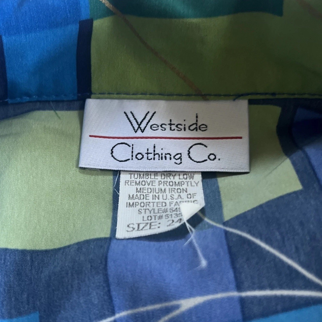 Vintage 80’s Blue Geometric Abstract Blue Button-up Size 24 Westside Clothing Co